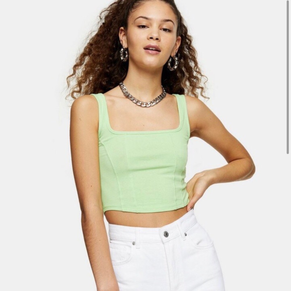TOPSHOP light neon green square neck crop top